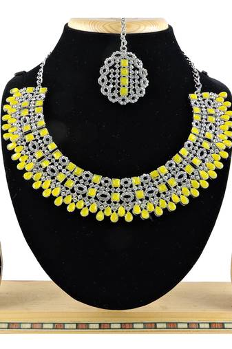 Yellow designer premium festive wear necklace set
