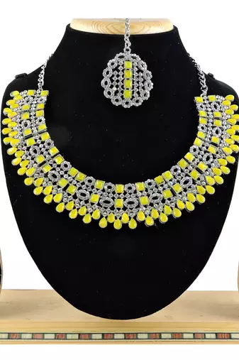 Yellow designer premium festive wear necklace set