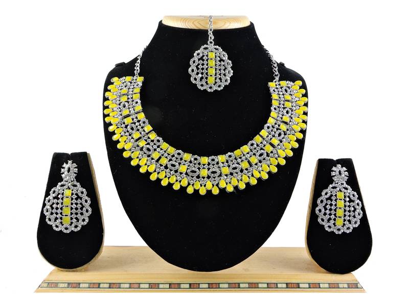 Yellow designer premium festive wear necklace set