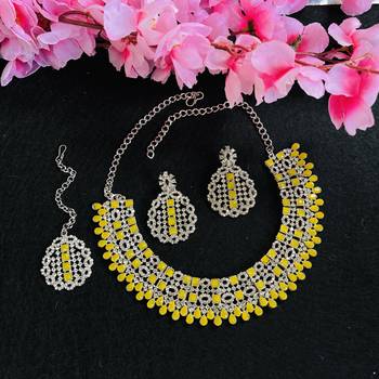 Yellow designer premium festive wear necklace set 2