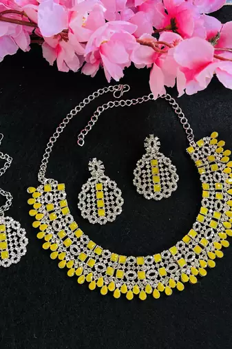 Yellow designer premium festive wear necklace set
