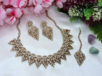 Gold designer premium festive wear necklace set 2