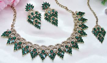 Turquoise designer premium festive wear necklace set 3