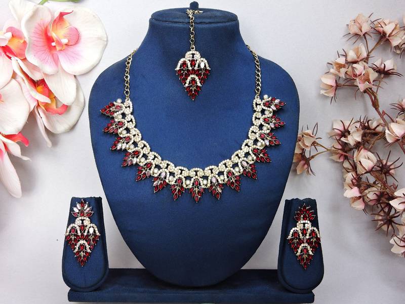 Maroon designer premium festive wear necklace set