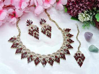 Maroon designer premium festive wear necklace set 2