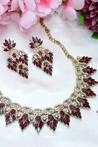 Maroon designer premium festive wear necklace set