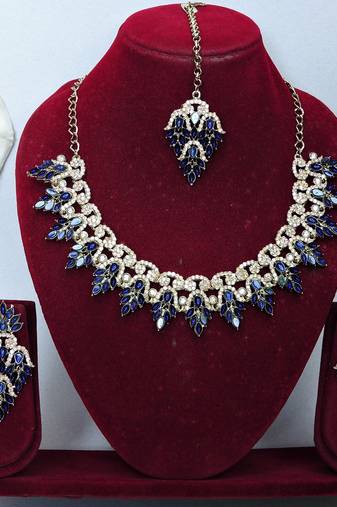 Blue designer premium festive wear necklace set