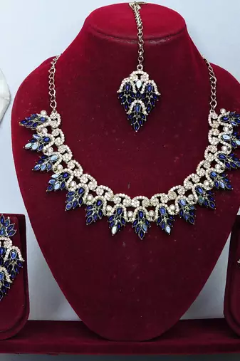 Blue designer premium festive wear necklace set