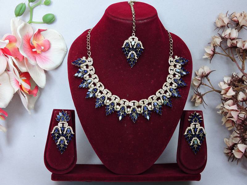 Blue designer premium festive wear necklace set
