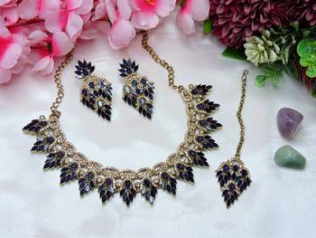 Blue designer premium festive wear necklace set 2