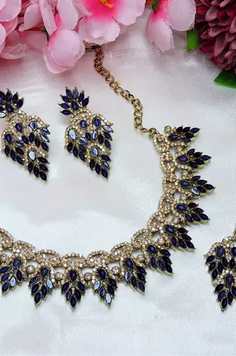 Blue designer premium festive wear necklace set