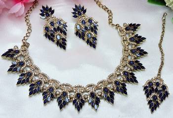 Blue designer premium festive wear necklace set 3