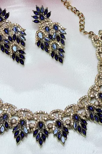 Blue designer premium festive wear necklace set