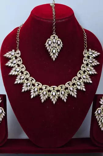 Pink designer premium festive wear necklace set