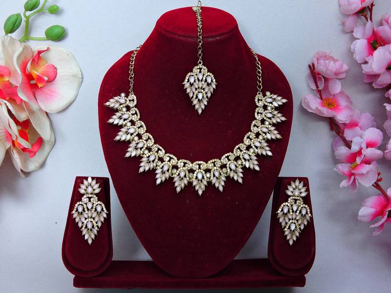 Pink designer premium festive wear necklace set
