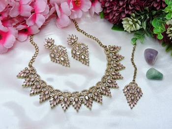 Pink designer premium festive wear necklace set 2