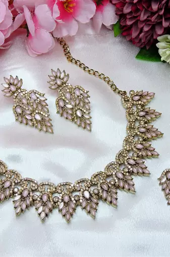 Pink designer premium festive wear necklace set