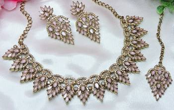 Pink designer premium festive wear necklace set 3