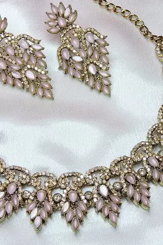 Pink designer premium festive wear necklace set