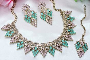 Multicolor designer premium festive wear necklace set 3