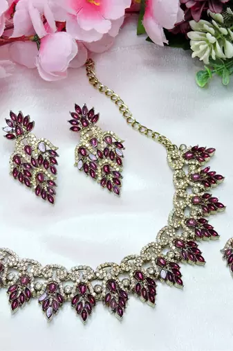 Purple designer premium festive wear necklace set