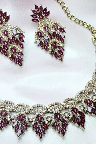 Purple designer premium festive wear necklace set