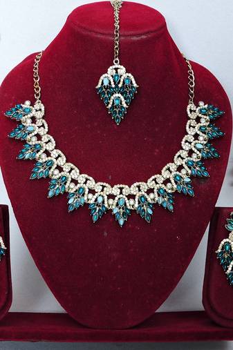 Turquoise designer premium festive wear necklace set