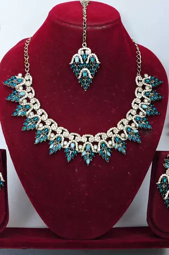 Turquoise designer premium festive wear necklace set