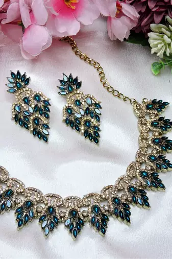 Turquoise designer premium festive wear necklace set