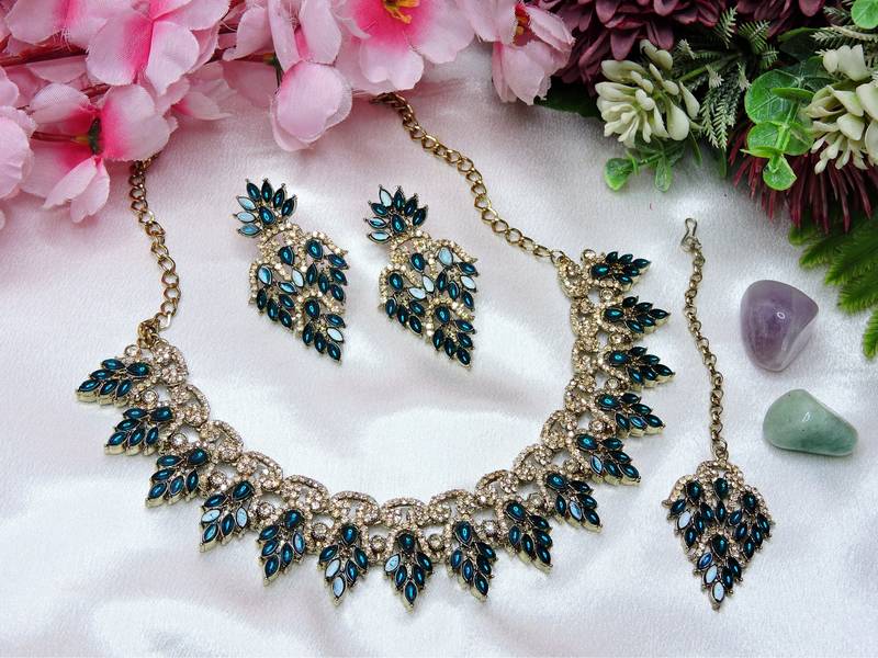 Turquoise designer premium festive wear necklace set