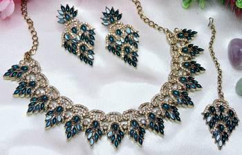 Turquoise designer premium festive wear necklace set 3