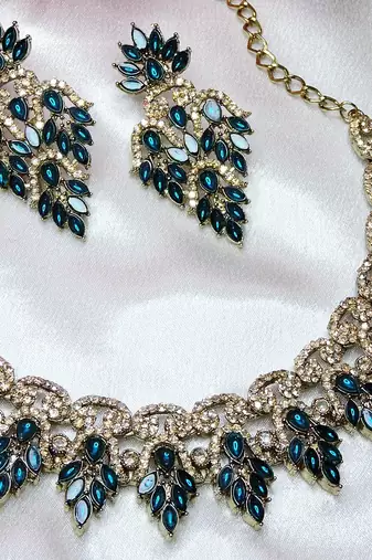 Turquoise designer premium festive wear necklace set