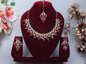 Pink designer premium festive wear necklace set 1