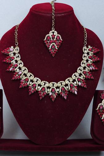 Pink designer premium festive wear necklace set