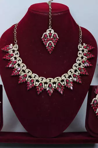 Pink designer premium festive wear necklace set