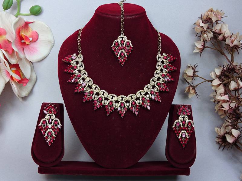Pink designer premium festive wear necklace set