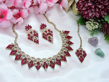 Pink designer premium festive wear necklace set 2