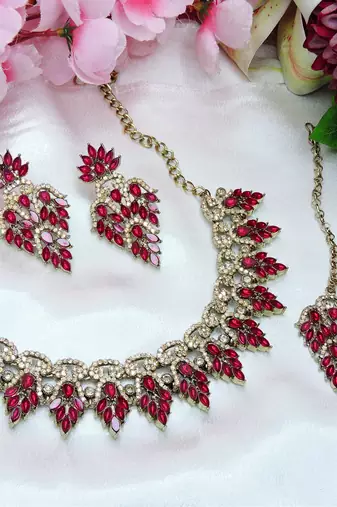 Pink designer premium festive wear necklace set