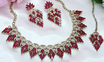 Pink designer premium festive wear necklace set 3