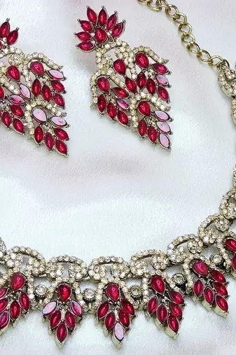 Pink designer premium festive wear necklace set