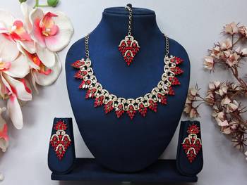 Red designer premium festive wear necklace set 1