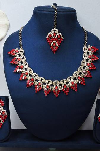 Red designer premium festive wear necklace set