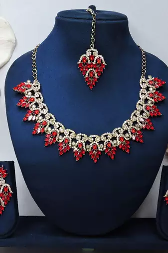 Red designer premium festive wear necklace set