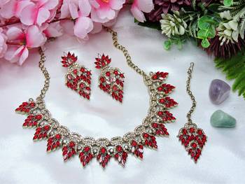 Red designer premium festive wear necklace set 2