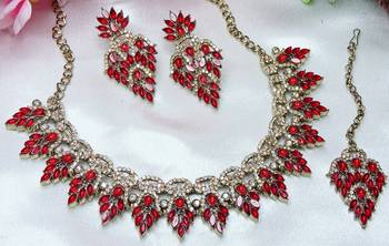 Red designer premium festive wear necklace set 3