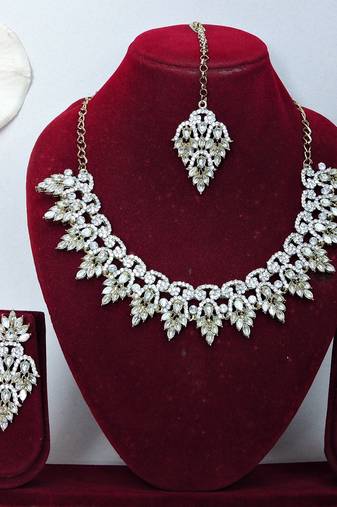 White designer premium festive wear necklace set