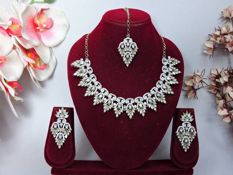 White designer premium festive wear necklace set