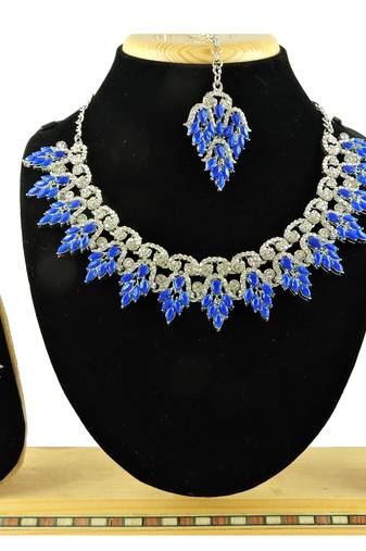Blue designer premium festive wear necklace set