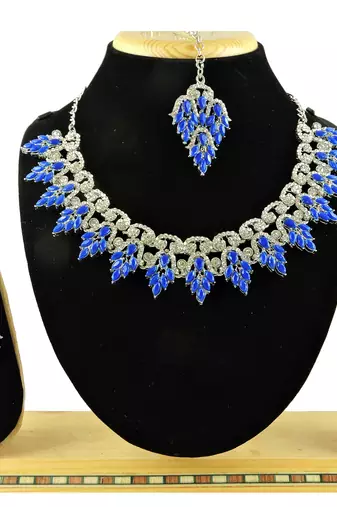 Blue designer premium festive wear necklace set