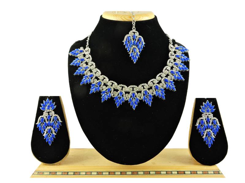Blue designer premium festive wear necklace set